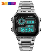 SKMEI 1335 Luxury Watch for Men Stainless Steel Digital Sports Waterproof Mens Wristwatches Countdown Alarm 1299 Reloj Hombre