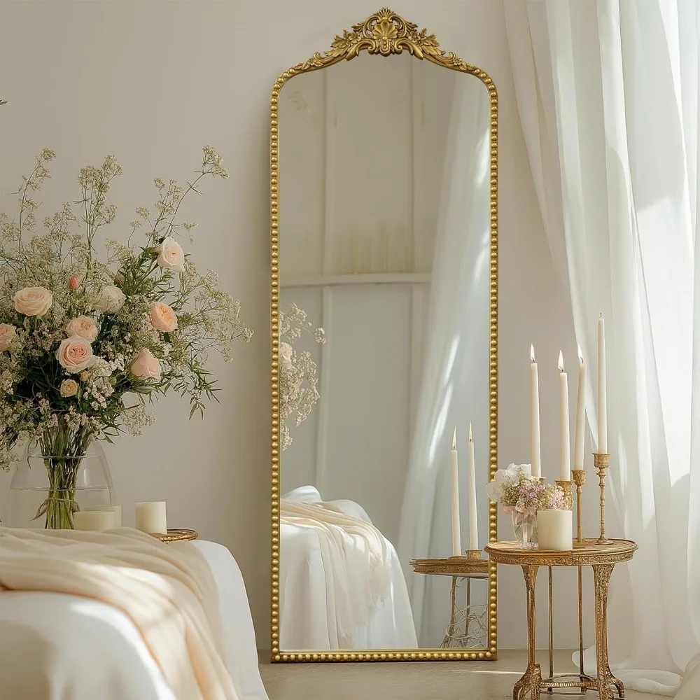 

Vintage Baroque Full Length Floor Mirror 22"X65", Victorian Antique Mirror with Brush Gold Ornate Metal Frame for Firepla