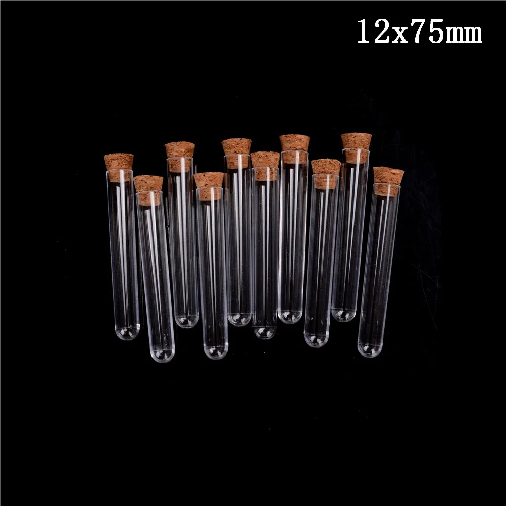 10pcs  Plastic Test Tube With Cork Clear Lab Experiment Favor Gift Tube Refillable Bottle 12x75mm