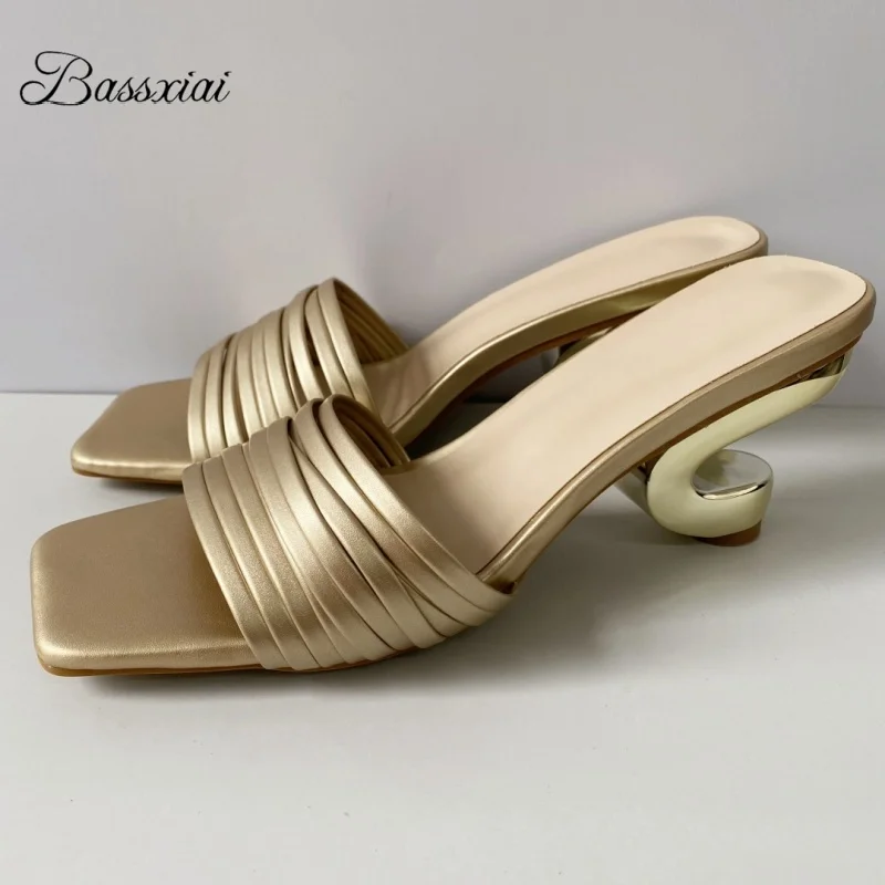 

Individual Strange Heel Slingbacks Summer Mules Sexy Narrow Band Slip-on Outwear Sandals Women