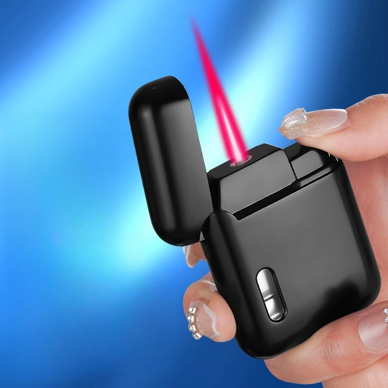 

Metal Windproof Red Flame Butane Lighter,Refillable Jet Flame Lighter with LED Power,Reusable Cigar Lighter for Men