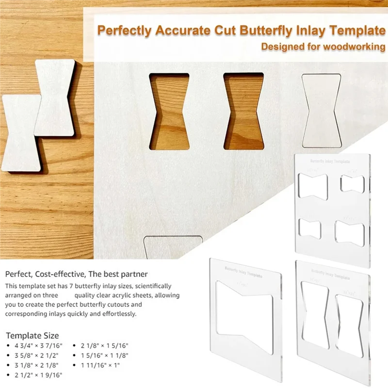 INLIG-Professional Butterfly Inlay Template And Router Templates Transparent Wooden Joint Marking Ruler Set For Woodworking