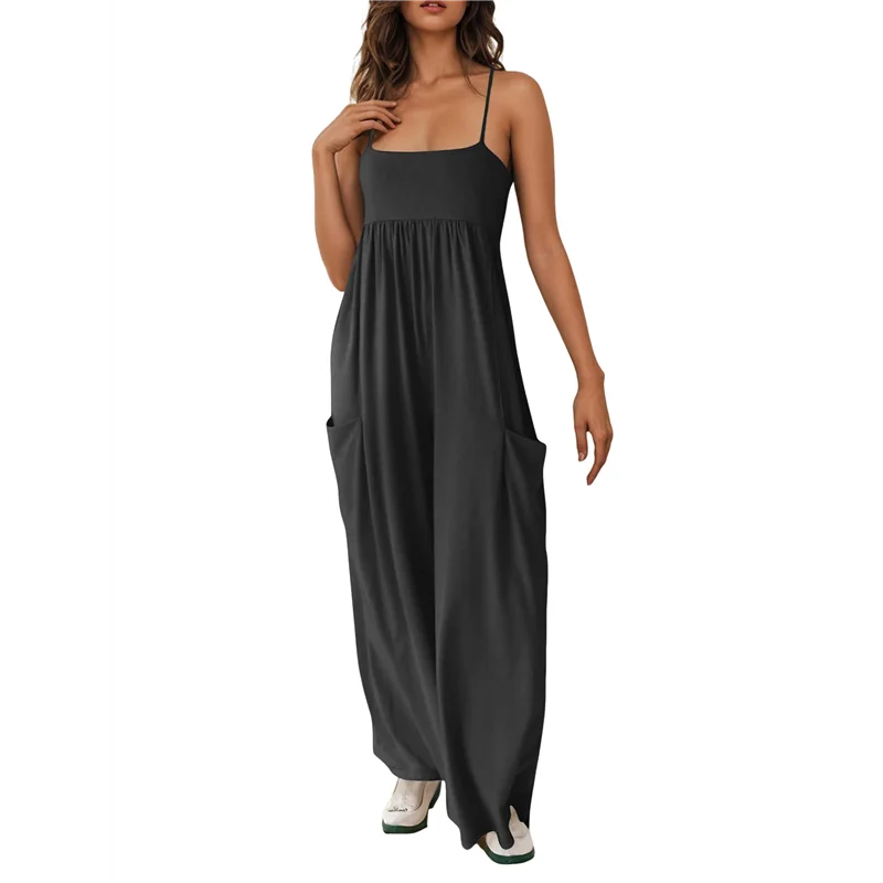 

Горячие комбинезоны Kf для женщин, широкие комбинезоны на тонких бретельках, летние комбинезоны с карманами