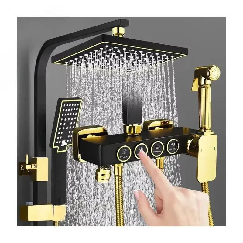 

Square bathroom shower system, black gold bathtub faucet, hot and cold bathroom faucet, thermostatic shower set