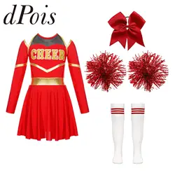 Kids Girls Cheerleading Uniform Dress With Flower Balls Sets Cheerleader Costumes Children Cheering Team Dance Outfits Dancewear