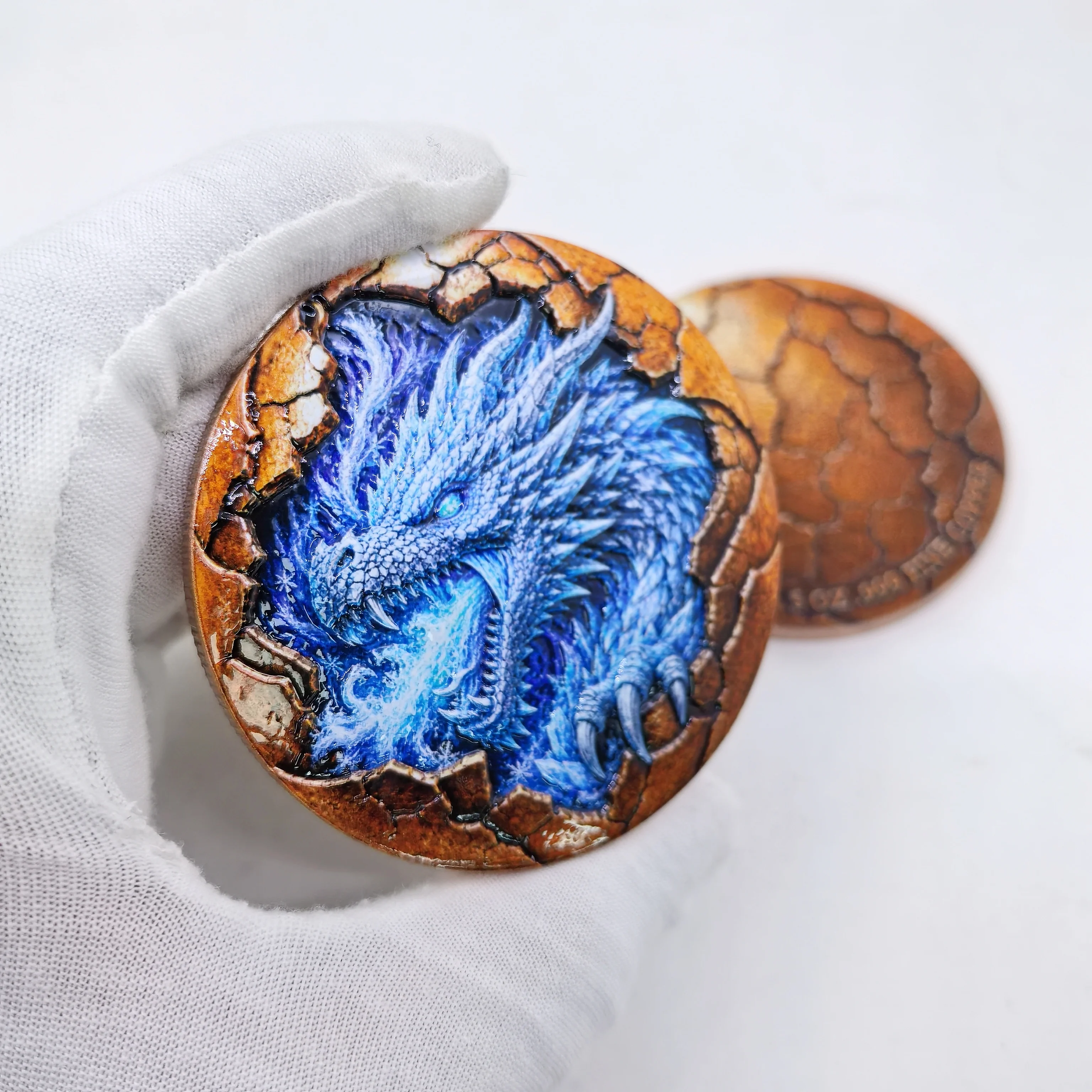 5 OZ .999 Pure Copper Ice Dragon Challenge Coin Cracked Shell Design Color Printed Mythical Dragon Collectible Souvenir Gift