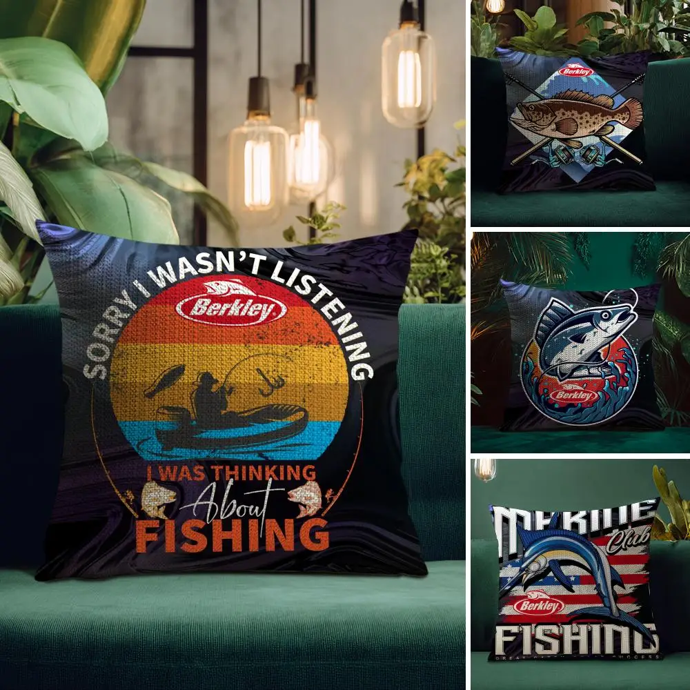 معدات صيد الأسماك العلامة التجارية B_Berkleys كيس وسادة الكتان الطبيعي نسيج عضوي الطباعة على الوجهين تنفس هدية مثالية للديكور