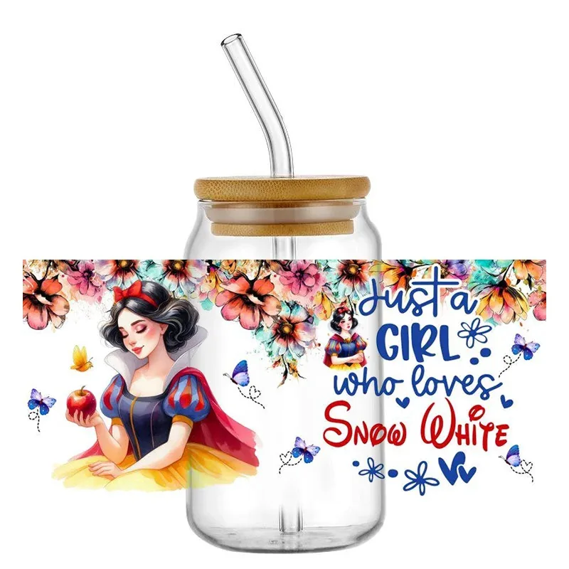

New Princess Cartoon Pattern UV DTF Transfer Frozen Sticker Waterproof Transfers Decals For 16oz Glass Cup Wrap Stickers