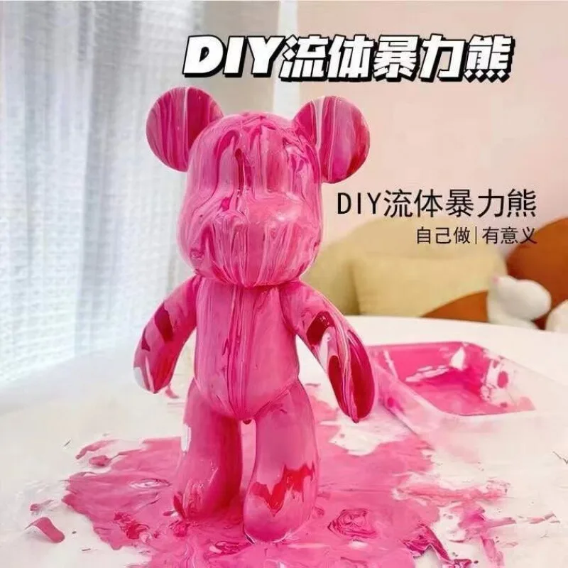 DIY Fluid Pigment Bear Figure Graffiti Vinyl Painting Violent Bear Anime Action Figures Figurine Creative Bearbrick Toys Gifts