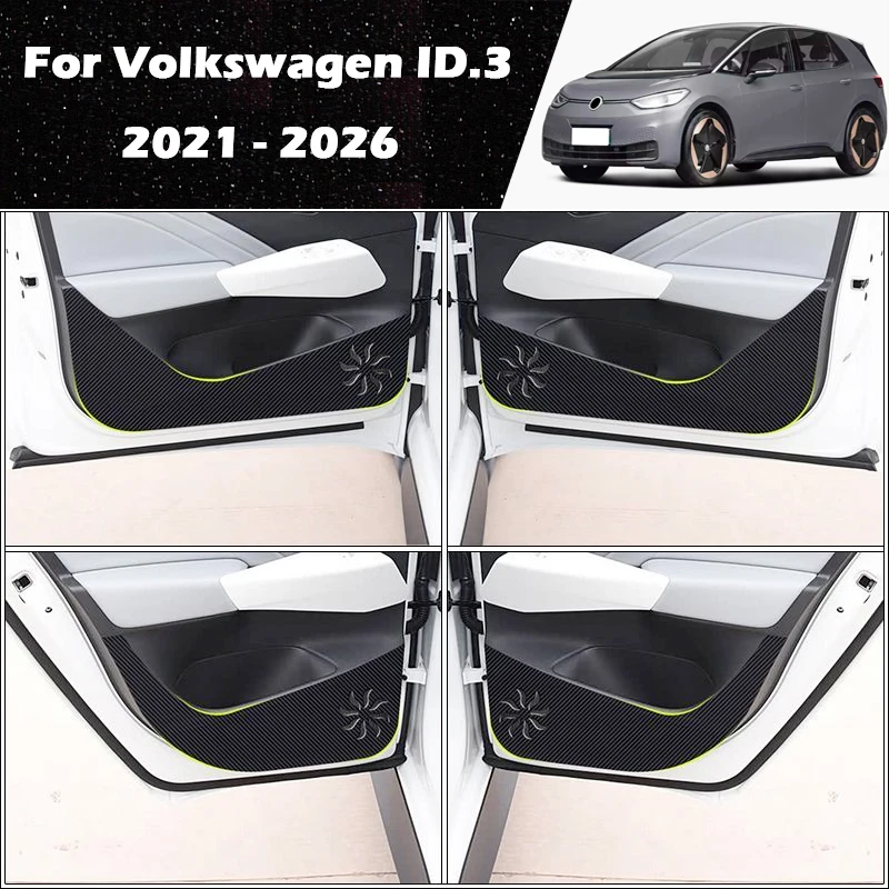 For Volkswagen VW ID.3 2021-2025 2026 Car Door Anti Kick Pad Protection Decals Carbon Fiber Stickers Auto Interior Accessories