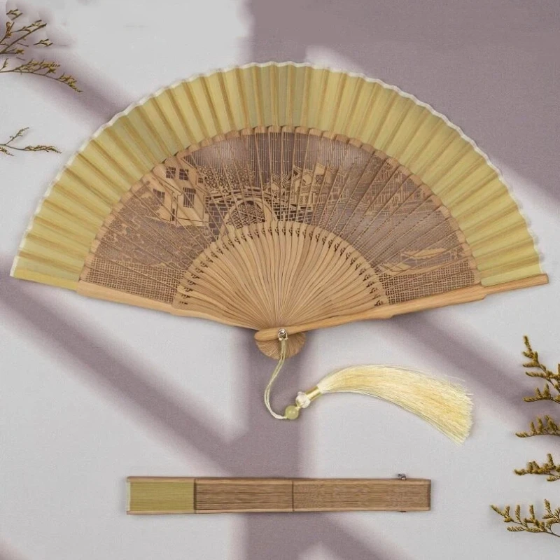 Carved Decorative Folding Fan Portable Daily Fan for Cheongsam Stage Performance Gift Home Office Display Set Lightweight
