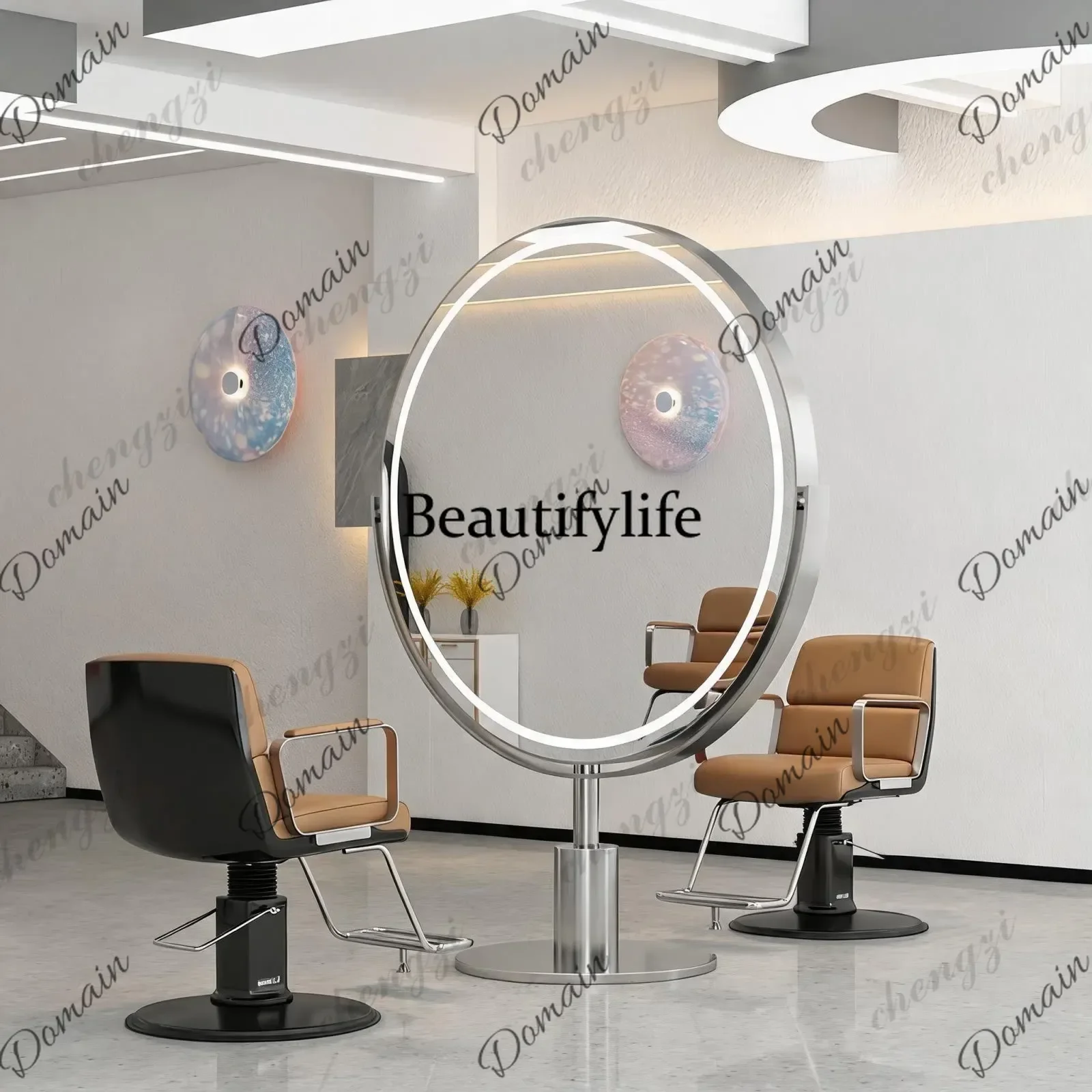 OHX New hair salon mirror table hair salon special hair salon double-sided floor mirror with light
