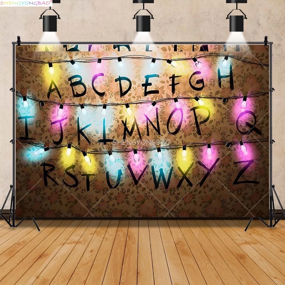 American TV Stranger Luminous Letter String Photography Backdrops Prop Alphabet Light Baby Birthday Party Background ZZ-06
