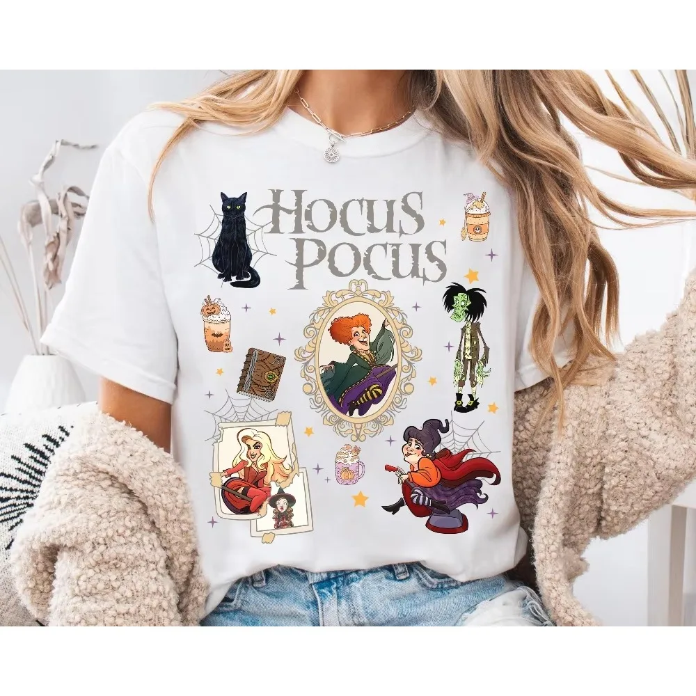 Camiseta Retro Coquette de Disney Hocus Pocus, camiseta de Hocus Pocus Sanderson Sisters Thackery Binx, camiseta a juego de Halloween para hombres y mujeres