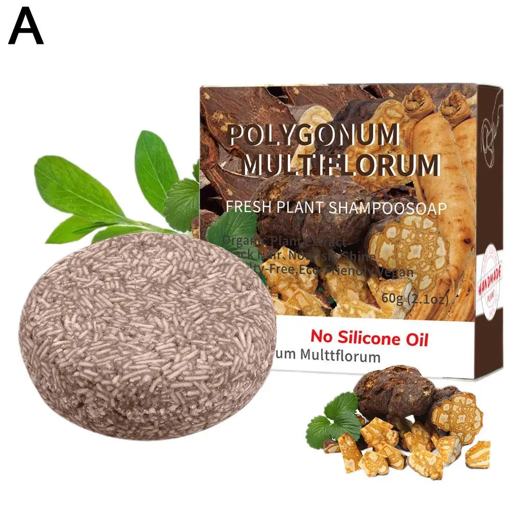 Sabun Multiflorum Polygonum/arang bambu buatan tangan gelap sabun hitam perawatan rambut abu-abu produk perbaikan putih & Sham B3Q9