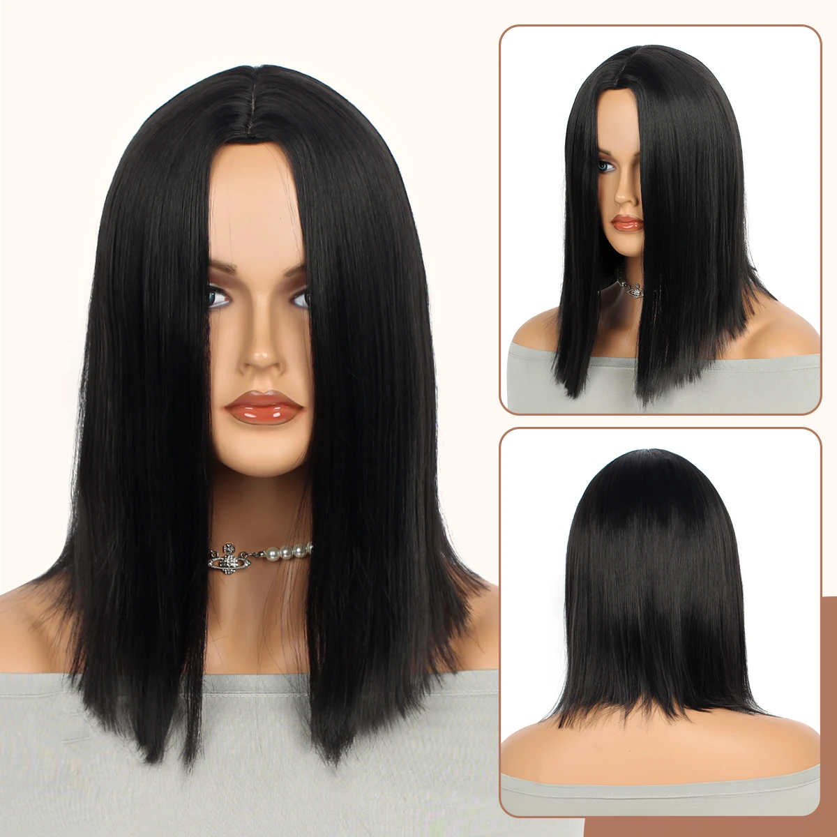 

14 Inch Long Black Wigs For Women Middle Part Synthetic Wigs Natural Curly Layered Hair For Daily Use Graceful Charming Wigs