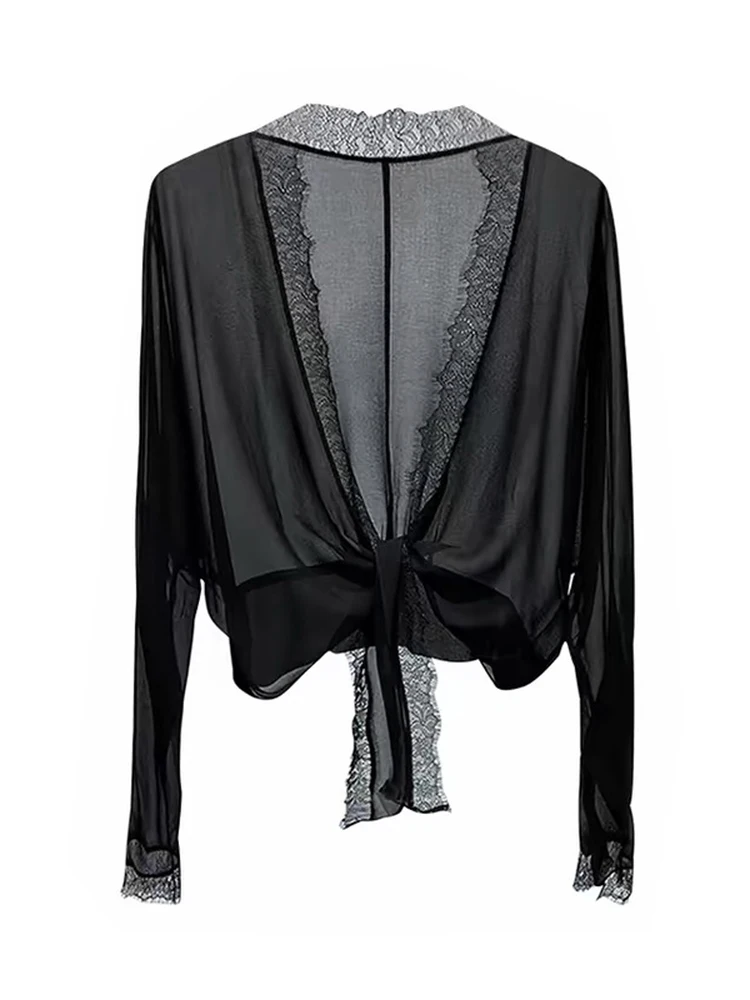 

Женский модный кардиган свободного кроя с кружевной отделкой, прозрачный, больших размеров, весна-лето