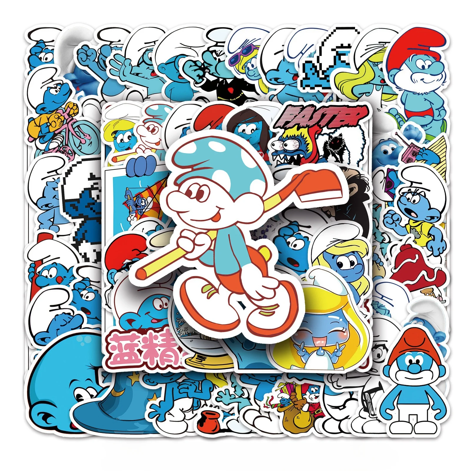 Smurf Anime Graffiti Adesivos, Kawaii, Garrafa De Água, Laptop, Bagagem, Decoração, Desenhos Animados Fofos, Geladeira, Etiqueta, Brinquedo, 52Pcs
