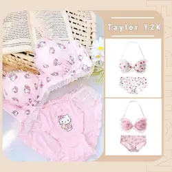 Sanrio Hello Kitty Pants Anime Figure Y2K Sweet Girl Pink Underwear Fashion Kawaii Small Chest Gathering Bra senza anello in acciaio