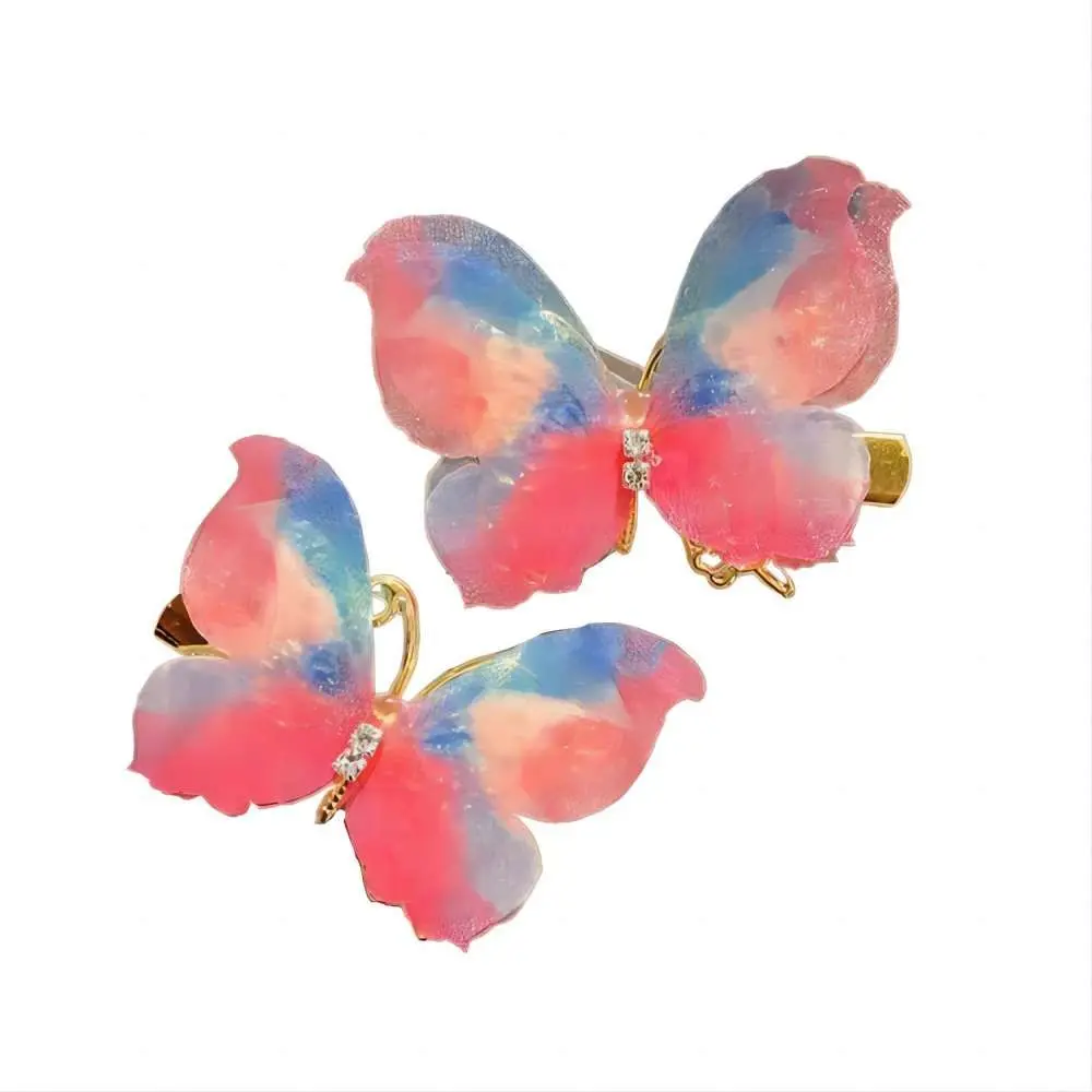 2pcs Cute Alloy Hair Clip Set Colorful Butterfly Rhinestone Kids Bangs Clip Hair Accessory Hairgrip Kids Barrettes Girls