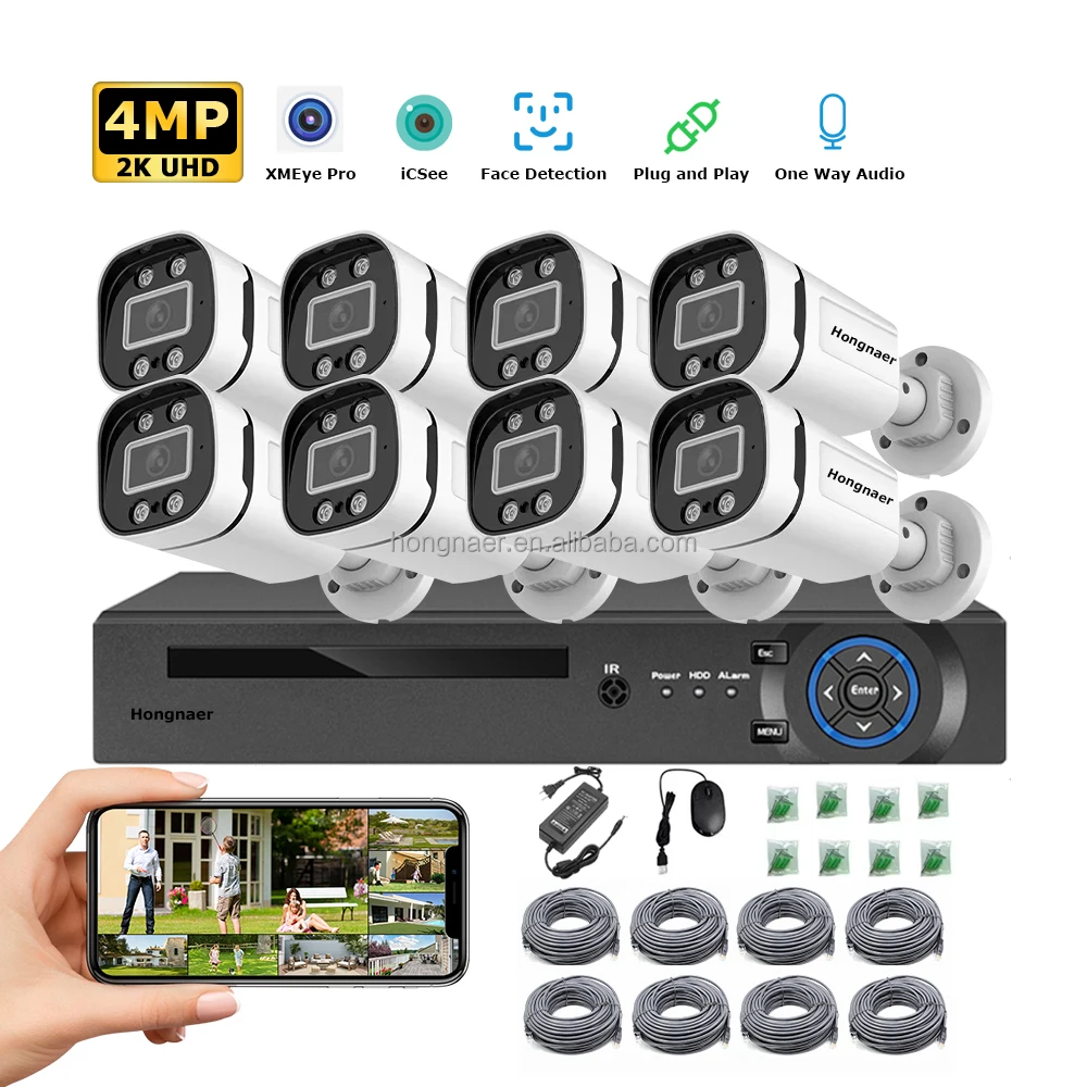 

Hongnaer 4MP Outdoor 8 Channel Home Network Video Recorder POE NVR Security CCTV Camera Set Kit System Wireless Surveil System