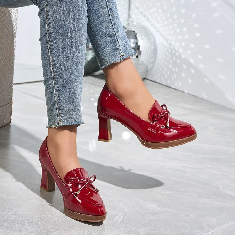 

Designer Vintage Butterfly-knot Women Pumps Shoes Fashion Slip on Party Dress Female Thick Heel Shoes
