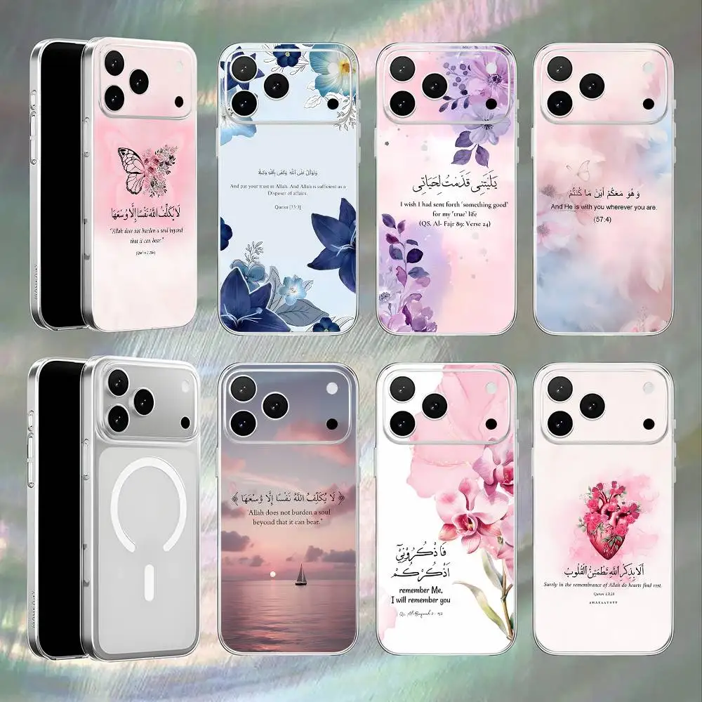 

Arabic Quran Muslim Quotes Magnetic Wireless Charging Transparent White Phone Case For iPhone 17,16,15,14,13,12,11,Pro,Max,Plus