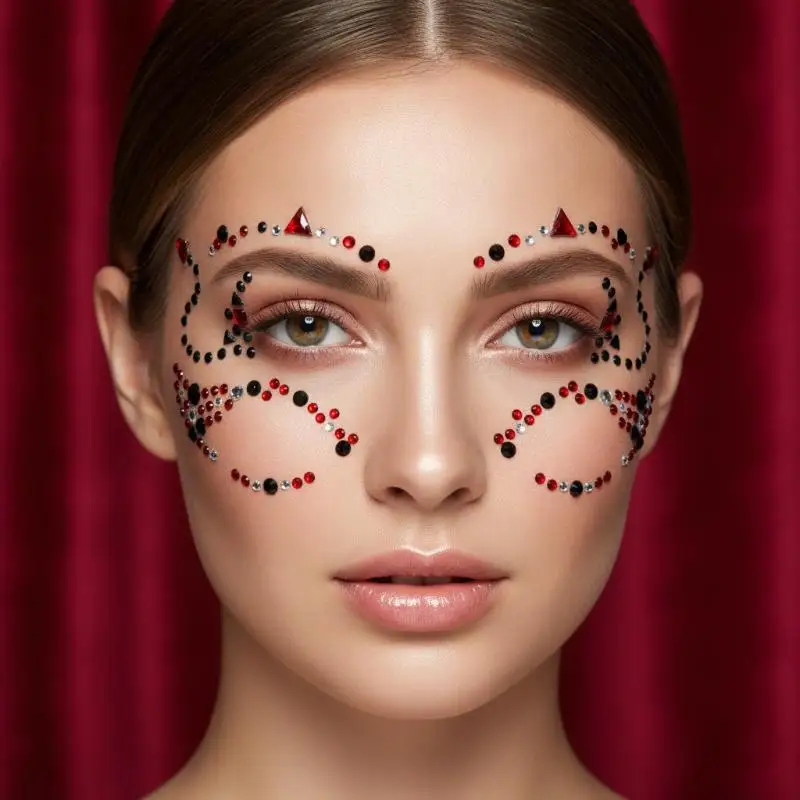 Skull Flower Face Jewel Stickers Sparkly Rhinestone Self Adhesive Temporary Decor for Halloween Rave Cosplay