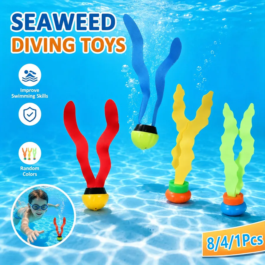 1/4/8PCS Kids Diving Seaweed Toys, Random Color Underwater Swimming Pool Training Game Toys Summer Pool Play Gift for Boys Girls