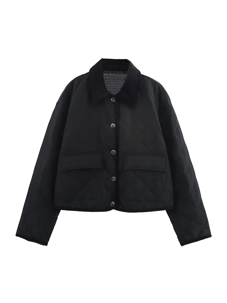 

European and American style autumn new women's clothing trendy French corduroy quilted nylon lazy style lapel jacket