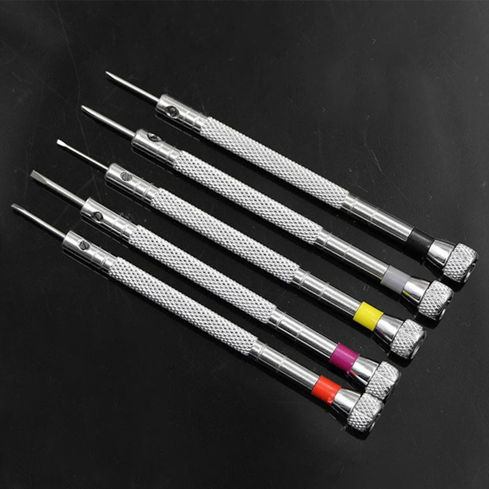 

5Pcs Screwdriver Set Silver Metal Watchmaker Tools Small Flat head Repair Multi function Portable Gadgets Laptop Cell Phones