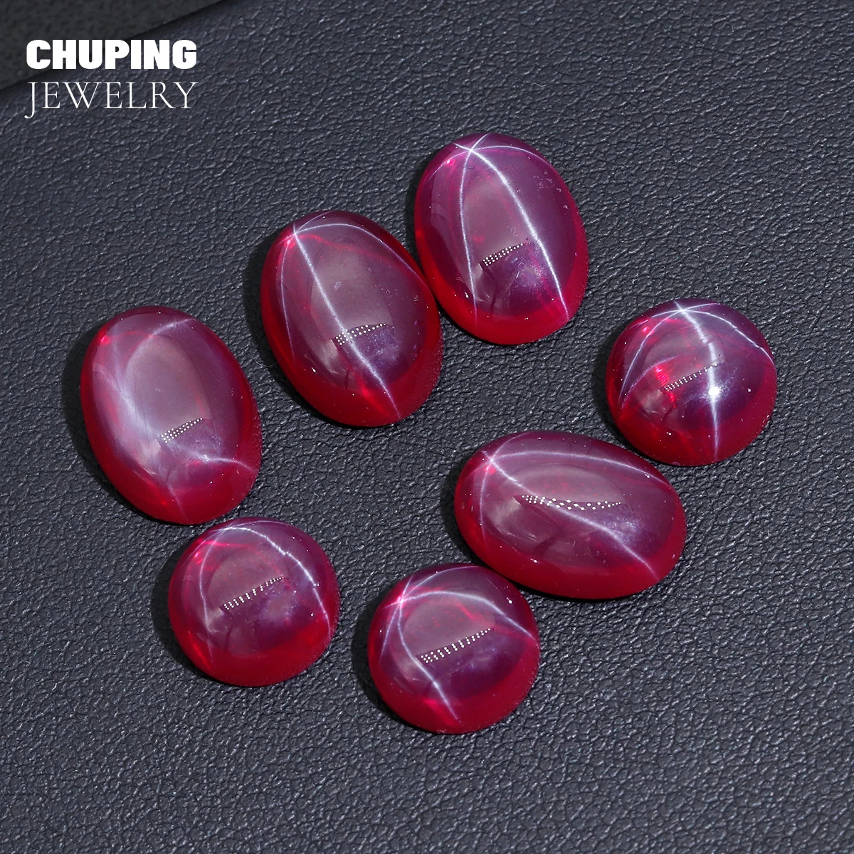 

ChuPing Oval Shape Lab Grown Ruby Six Ray Star Flat Bottom Cabochon Cultivate Ruby For Jewelry Making Synthetic Loose Gemstone