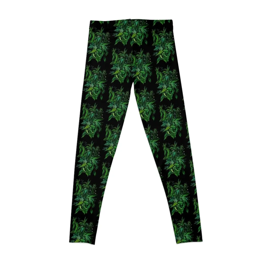 Green and Black, Summer Greenery, Colorful Floral Leggings Women sportwear harem pants Womens Leggings