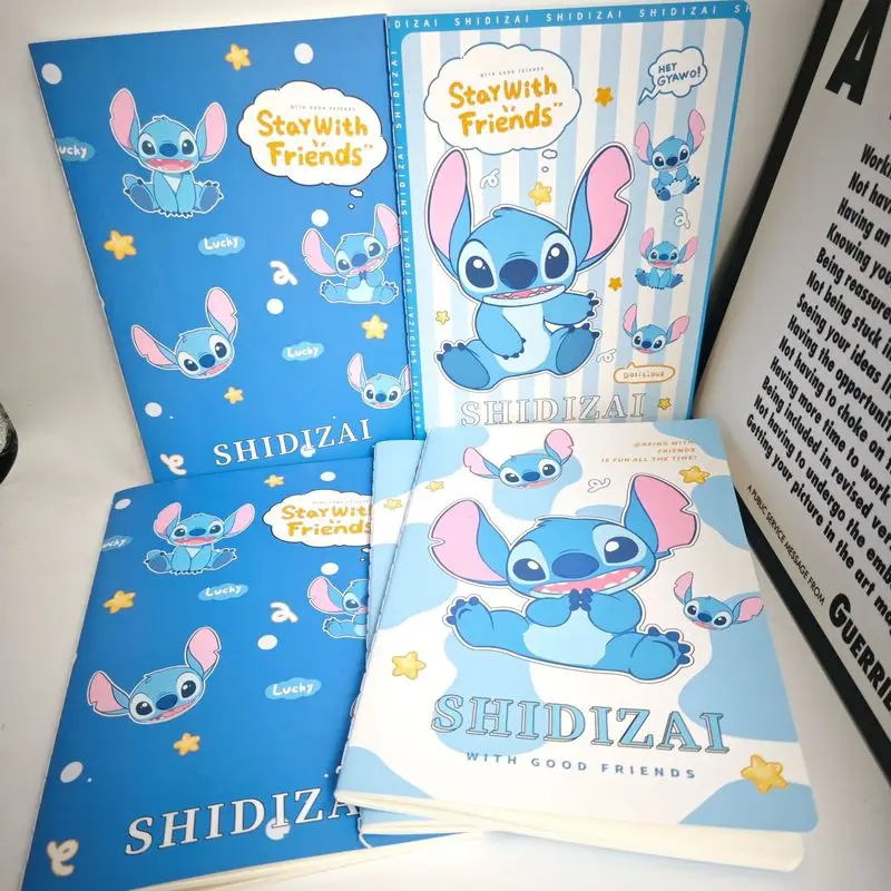 4pcs Cute Cartoon Stitch Car Linebook Student Soft Surface A5 Notebook Notebook Horizontal Notebook Student Stationery Prize