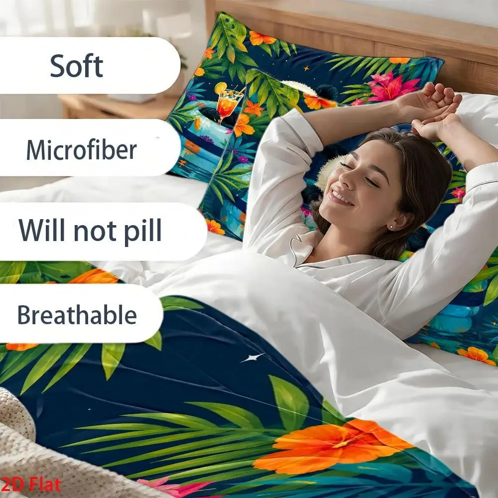 3Pc Tropical Panda Print Quilt Cover Set, Three-Piece Bedding Set (1*Quilt Cover + 2*Pillowcases), Skin-Friendly Breathable Double Bed Bedding, All-Season Quilted Duvet Cover, Invisible Zipper Bedroom Decor Bedding, Soft and Comfortable Easy-To-Clean Durable Set, Wrinkle-Resistant Machine Washable Dormitory Bedding Set, Nordic Style Cozy Home Bedspread, Suitable for Student Dormitory Master Bedroom Guest Room, Modern Simple Light Luxury Printed Bedding, Large Double Bed Cover 3