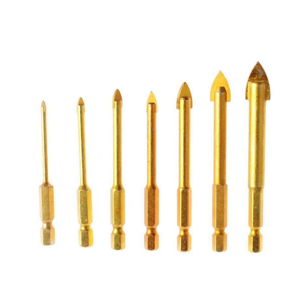 Brocas hexagonales planas de 3mm, 4mm, 5mm, 6mm, 8mm, 10mm, 12mm, abridor de agujeros de hormigón de Cerámica y Vidrio recubierto de titanio, herramienta de perforación triangular de aleación