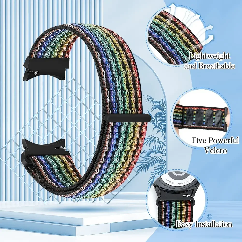 حلقة نايلون لساعة سامسونج جالاكسي 6-5-pro-4 44 مللي متر-40 مللي متر حزام رياضي بدون فجوات 20 مللي متر سوار الفرقة جالاكسي 4/6 حزام كلاسيكي 43 مللي متر/47 مللي متر