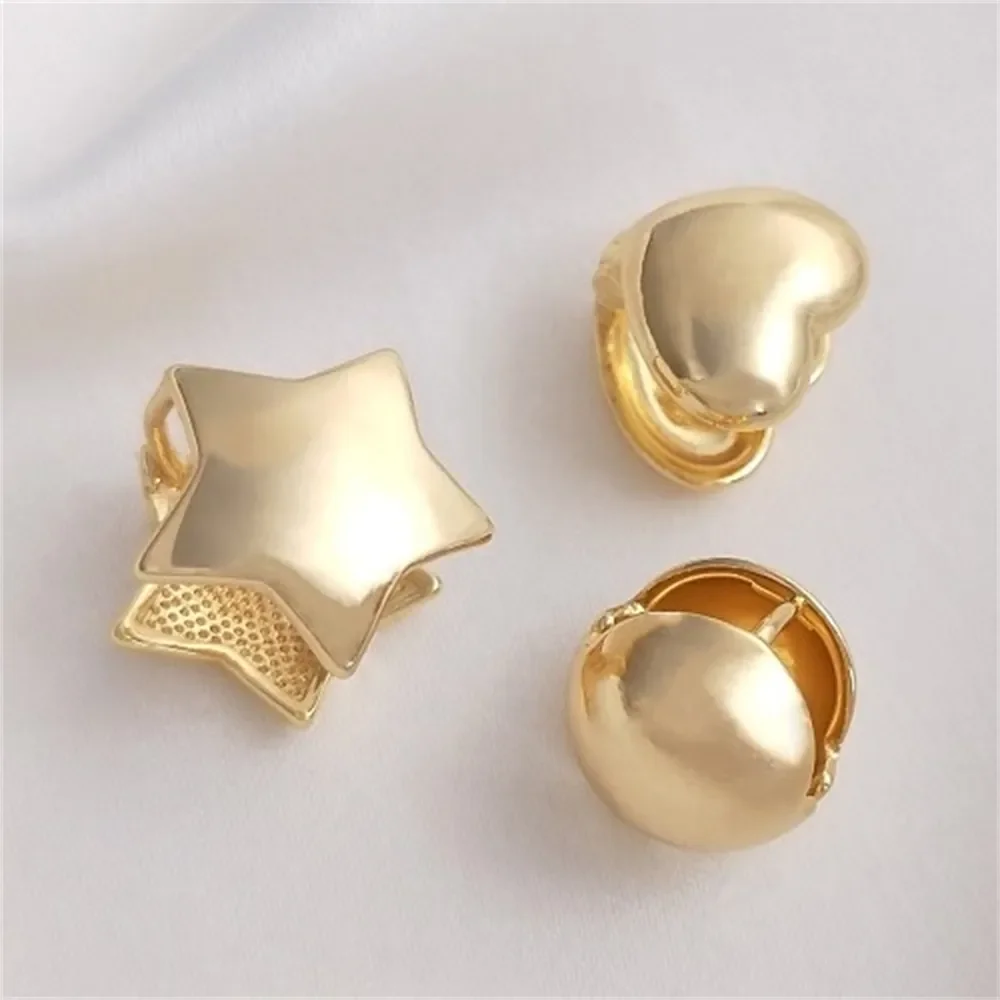 14K Gold Wrapped Double-sided Three-dimensional Spherical Pentagonal Peach Heart Shaped Earrings Fashionable Ear Clip Ear Buckle