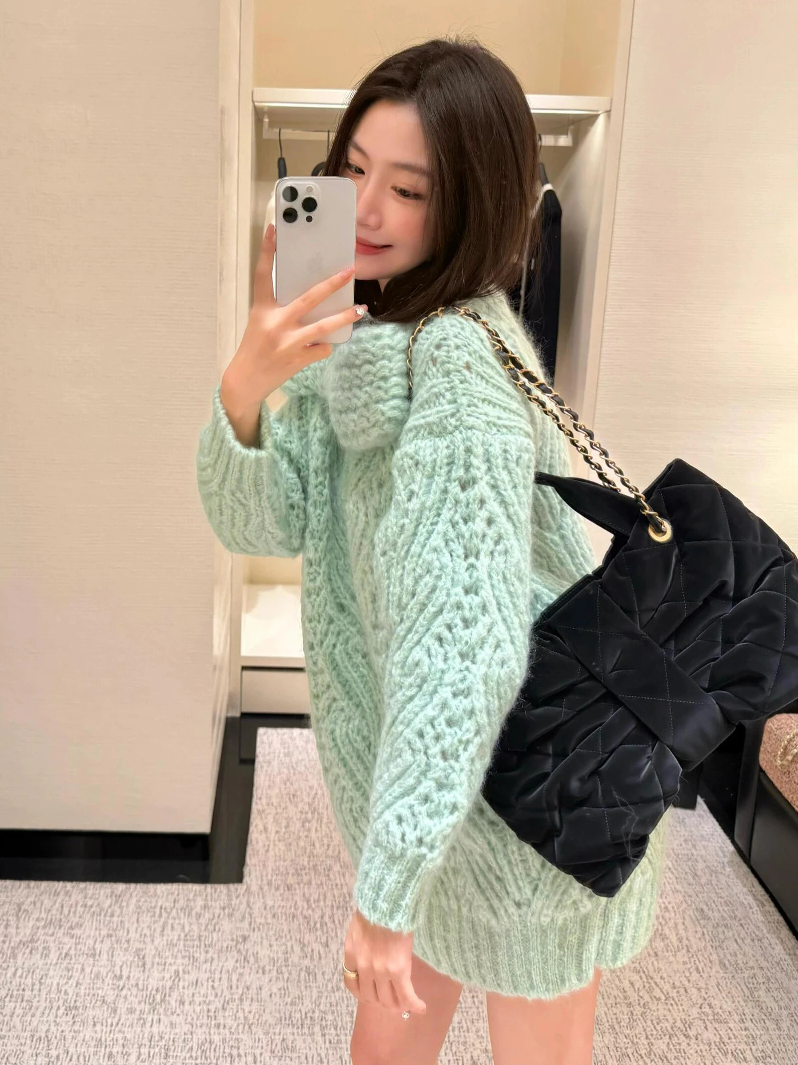 

Chic Knitted Sweater Women's Knot Lazy Style Fashionable Ageless Lightweight Mid-Length round Neck Long Sleeve Top