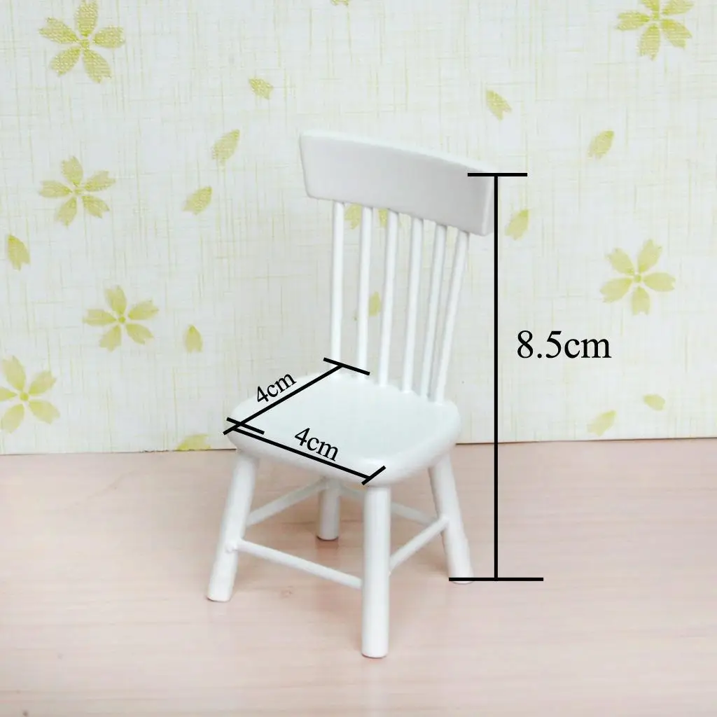 Mini White Painted Wooden Backrest Chair 1/12 Dollhouse Dining Garden Furniture