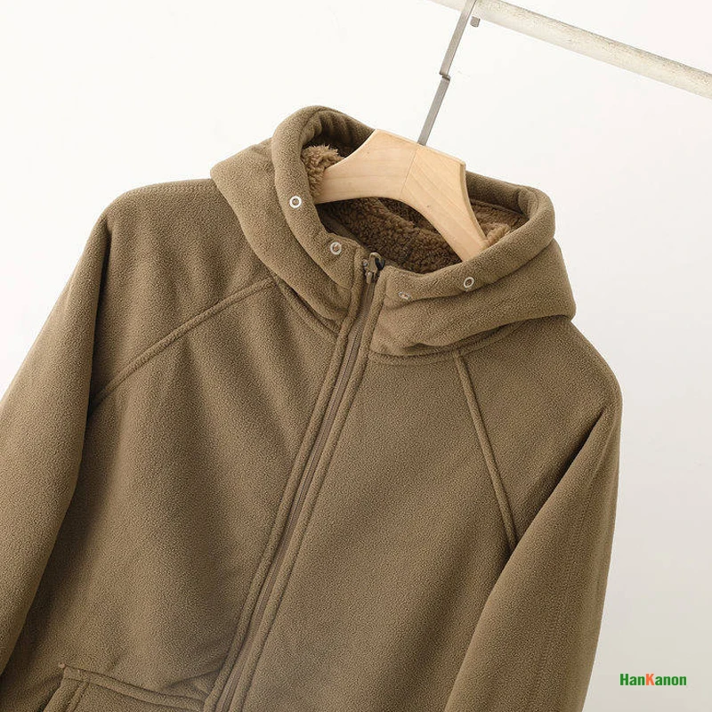 سترة بغطاء للرأس من الصوف سميكة على الوجهين للخريف/الشتاء - سترة خفيفة الوزن ودافئة سميكة ودافئة للجنسين #1