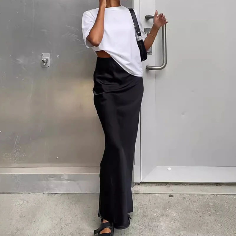

European and American style 2025 Summer New Joker Satin Slim Feminine Casual Satin Fishtail