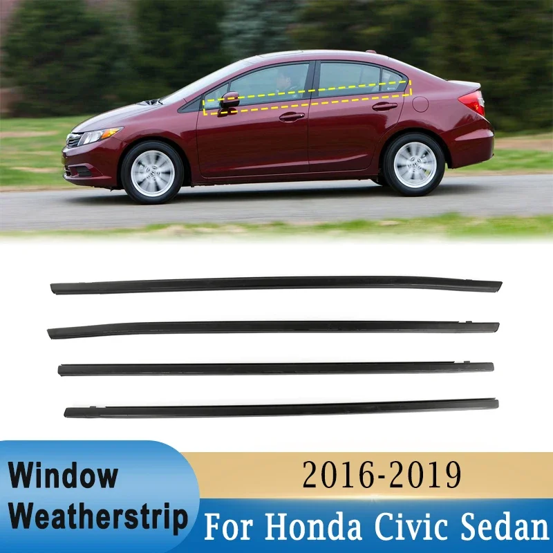 

4Pcs Car Window Weatherstrip Seal Belt Trim Sealing Strips Rubber for Honda Civic Sedan 2016-2019 Window Front Rear Glass Seal