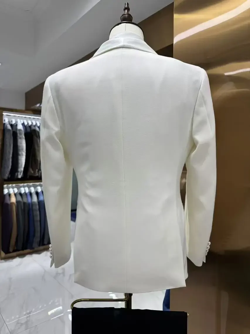 Double Breasted Wedding Men Suits for Groom Tuxedo 2 Pcs Shawl Lapel Slim Fit Male Suit Jacket with Pants In Stock