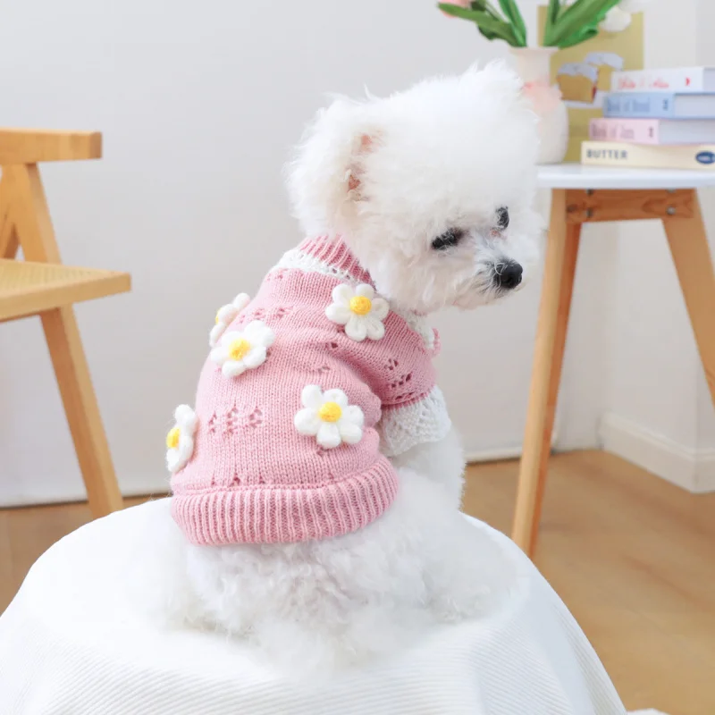 

1 шт., одежда для домашних животных на осень и зиму, мягкий и удобный милый свитер с цветочным принтом для собак и кошек