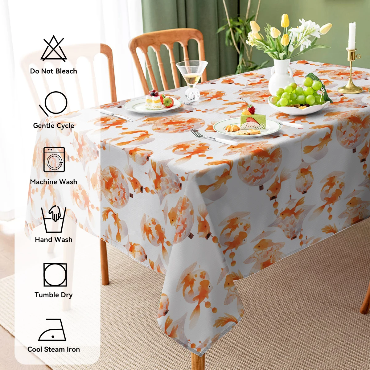 Watercolor Fish Umbrella Printed Waterproof Tablecloth Rectangular Home Party Kitchen Living Room Decor Table Protector Cloth