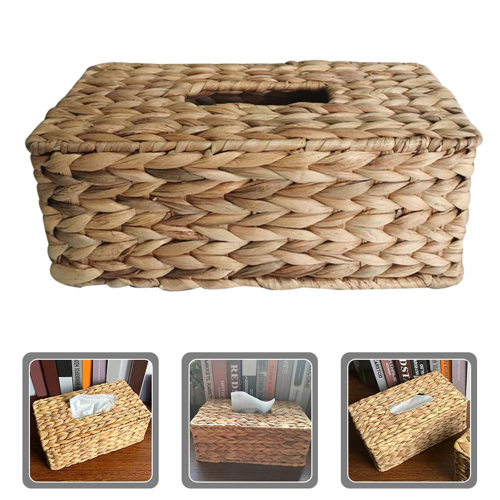 Tissue Hand Woven Holder Wicker Straw Woven Tissue Holder Paper Box Napkin Organizer for Table