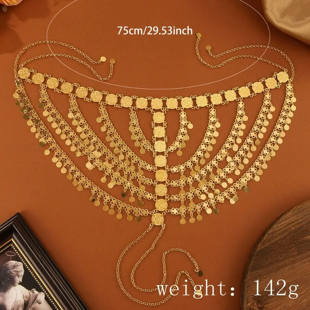 Gold Color Hair Jewelry Golden Moon Coin Multi-layer Disc Arab Head Jewelry Long Chains Sequin Tassel Bridal Headdress