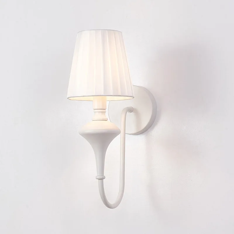 Modern princess room fabric simple wall lamp bedroom Nordic LED room lamp iron white bedside lamp