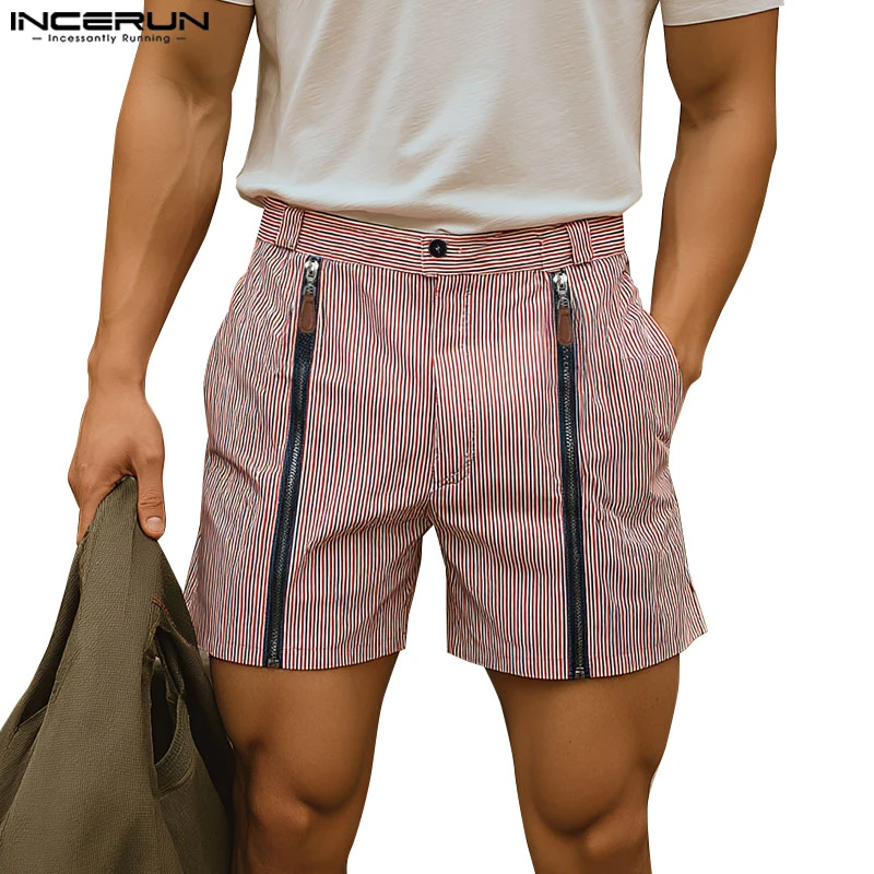 

INCERUN мужские полосатые шорты на пуговицах и молнии, повседневные мужские штаны, уличная одежда, лето 202, свободные модные мужские шорты для отдыха 5XL